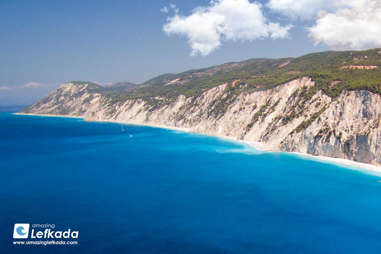 Egremni beach Lefkada blue, aerial drone photo