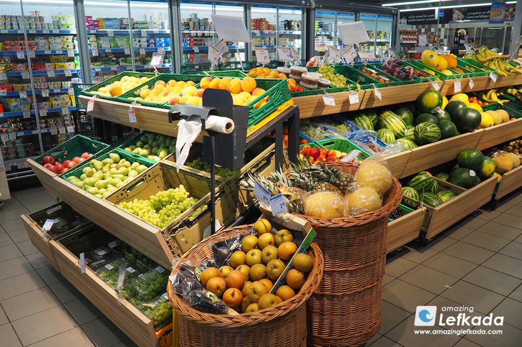 Fruits and vegetables in supermarkets