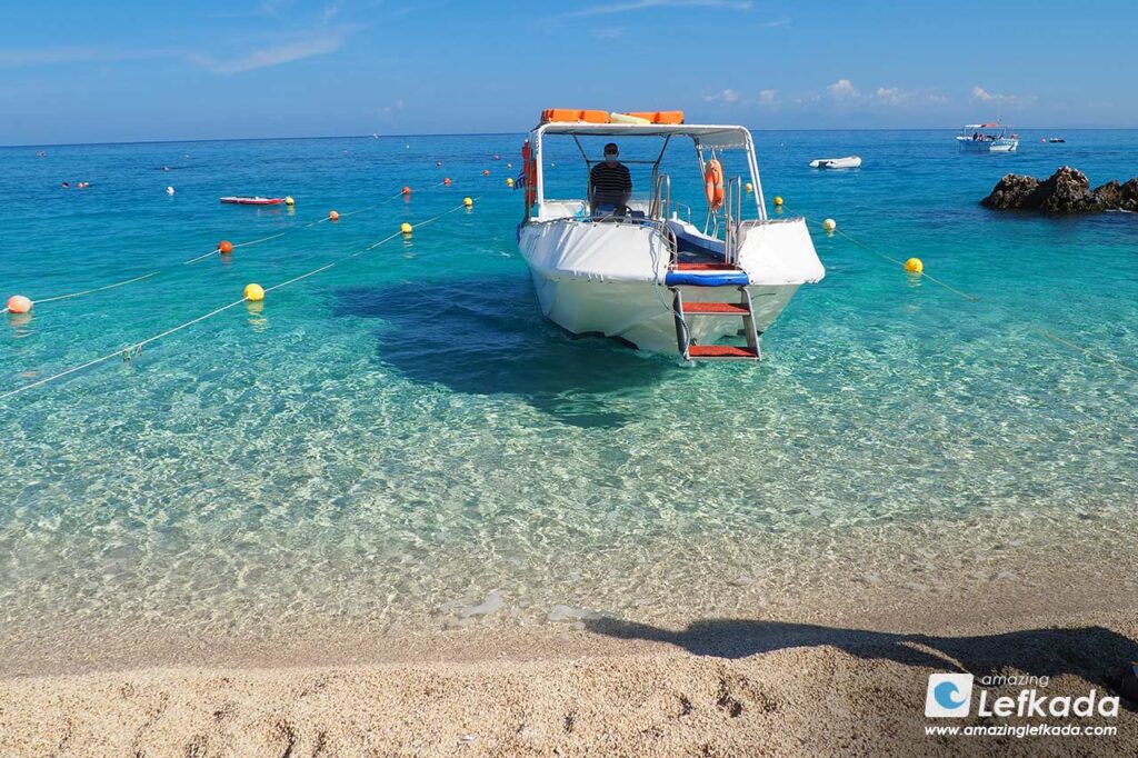 Taxi boat trip to Mylos beach from Agios Nikitas beach