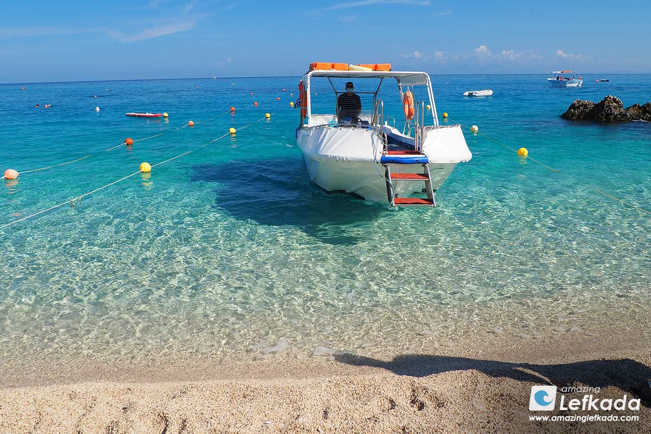 Taxi boat from Agios Nikitas beach to Mylos beach