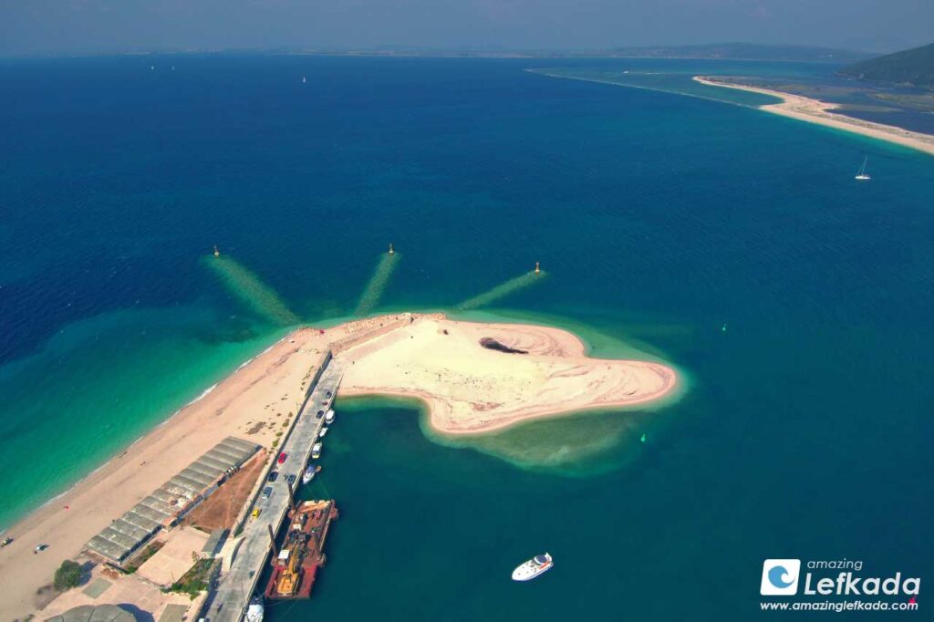 Amoglossa beach in Lefkada Island from aerial drone photo view