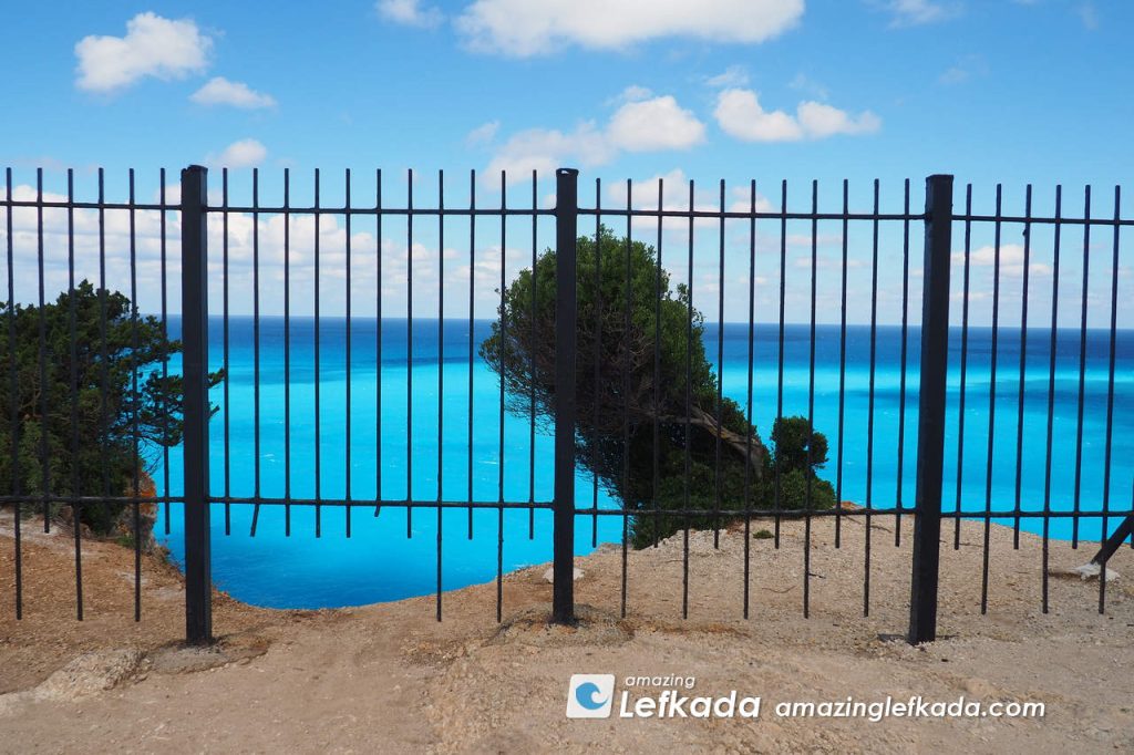Blu sea at Cape Lefkatas from lighthouse