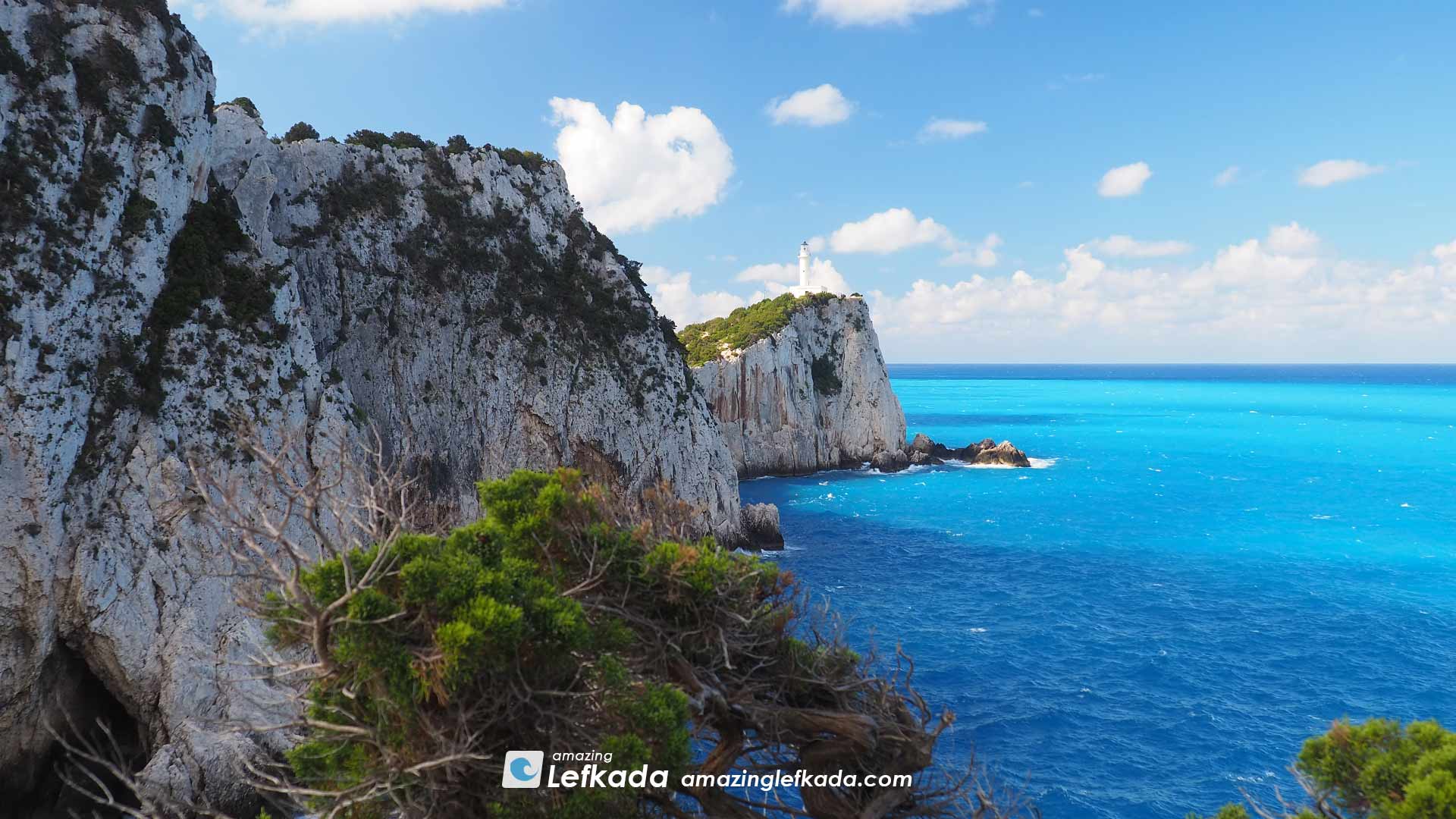 Lefkada lighthouse and Cape Doukato (Cape Lefkatas)