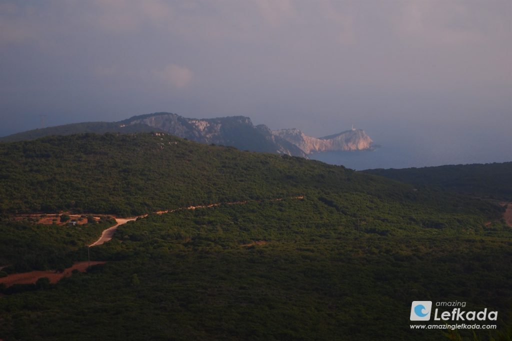 Location and access of Cape Lefkatas in Lefkada Island Location and access of Cape Lefkatas in Lefkada Island with a lighthouse