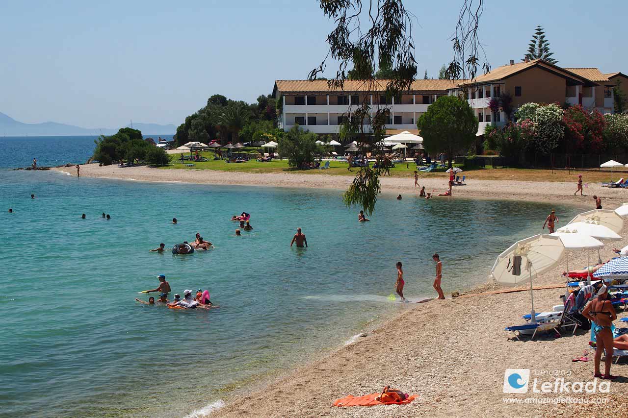 Lygia beach with shallow waters and child friendly sea in Lefkada Island