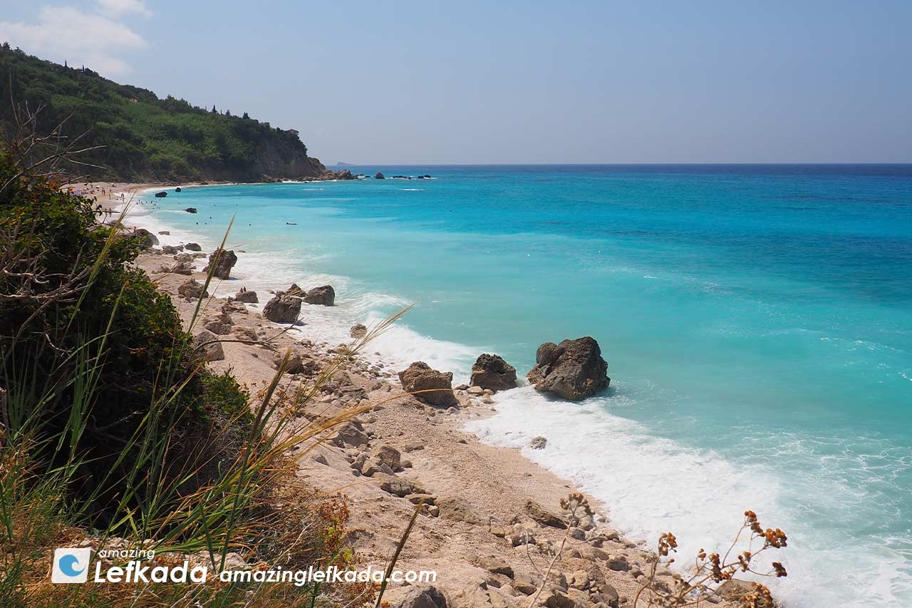 Blue colours of the Ionian Sea with rocks