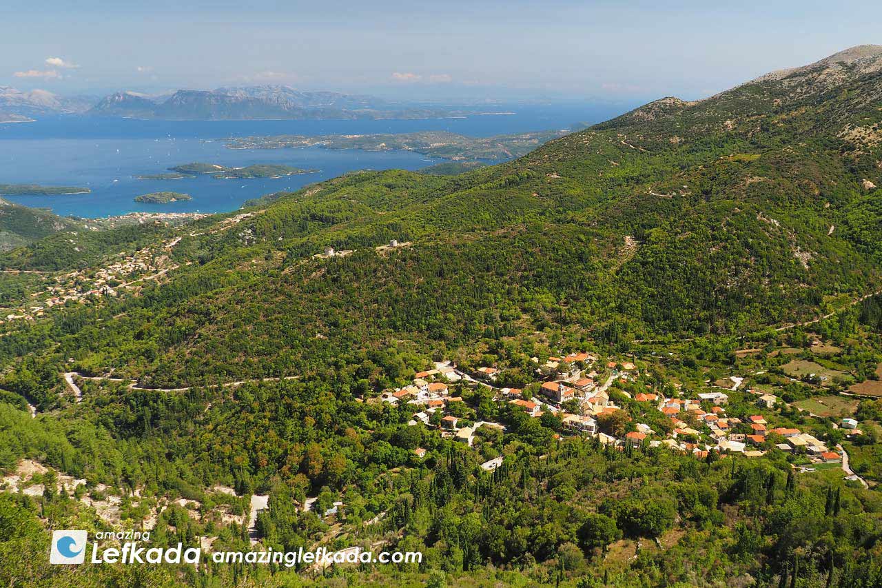Profitis Ilias view with Egklouvi village, one of Lefkada best sights