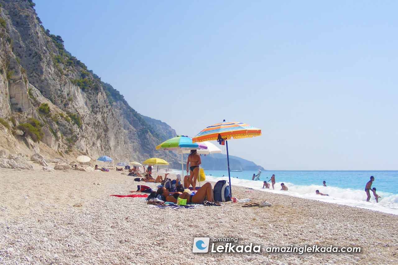 Blue sea and beautiful Egremnoi beach in Lefkada Island