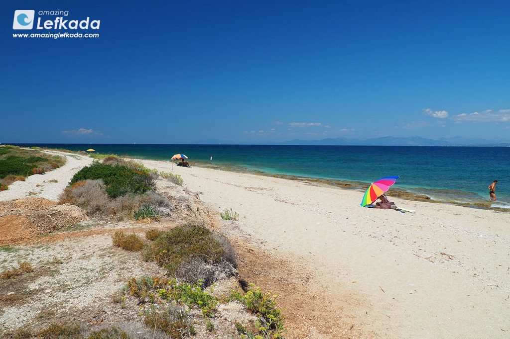 In Lefkada Island Gyra beach is shallow and secluded View to Paralia Gyra on the top of Lefkada Island