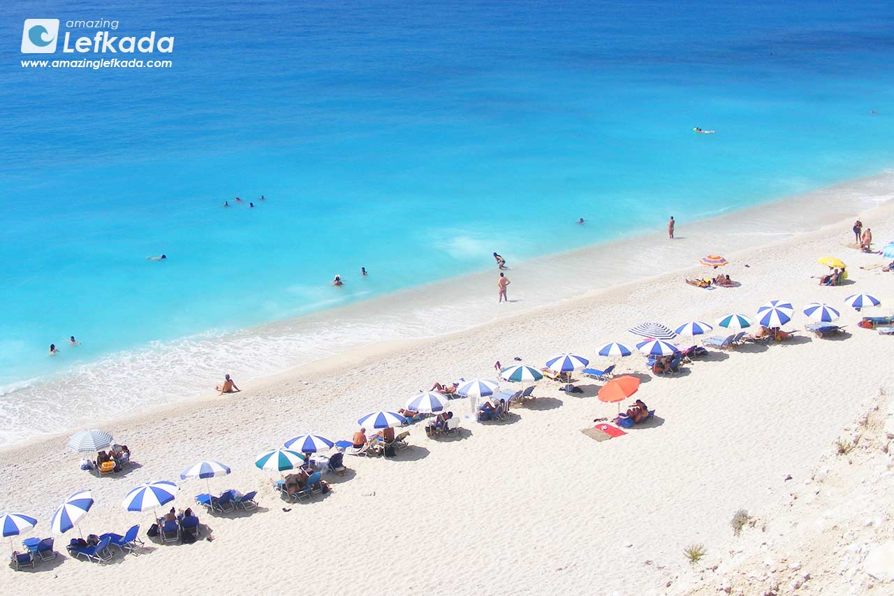 White coast with blue waters of Lefkada west coast