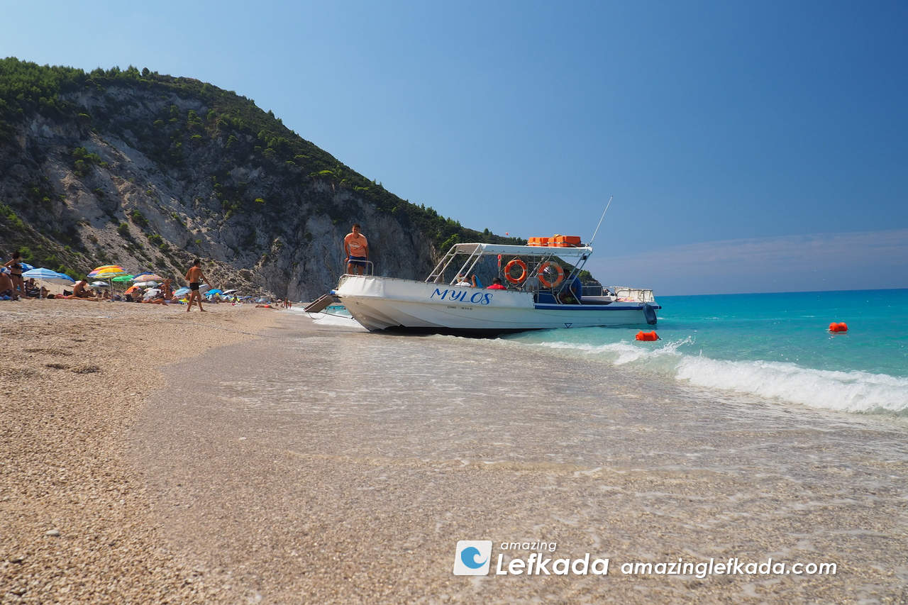 Taxi boat to Mylos beach from Agios Nikitas