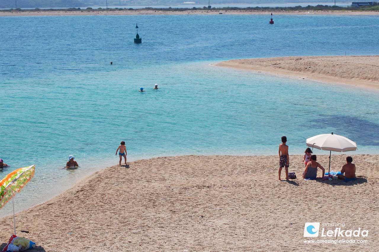 Lagoon of Ammoglossa beach in Lefkada Island recommended for children