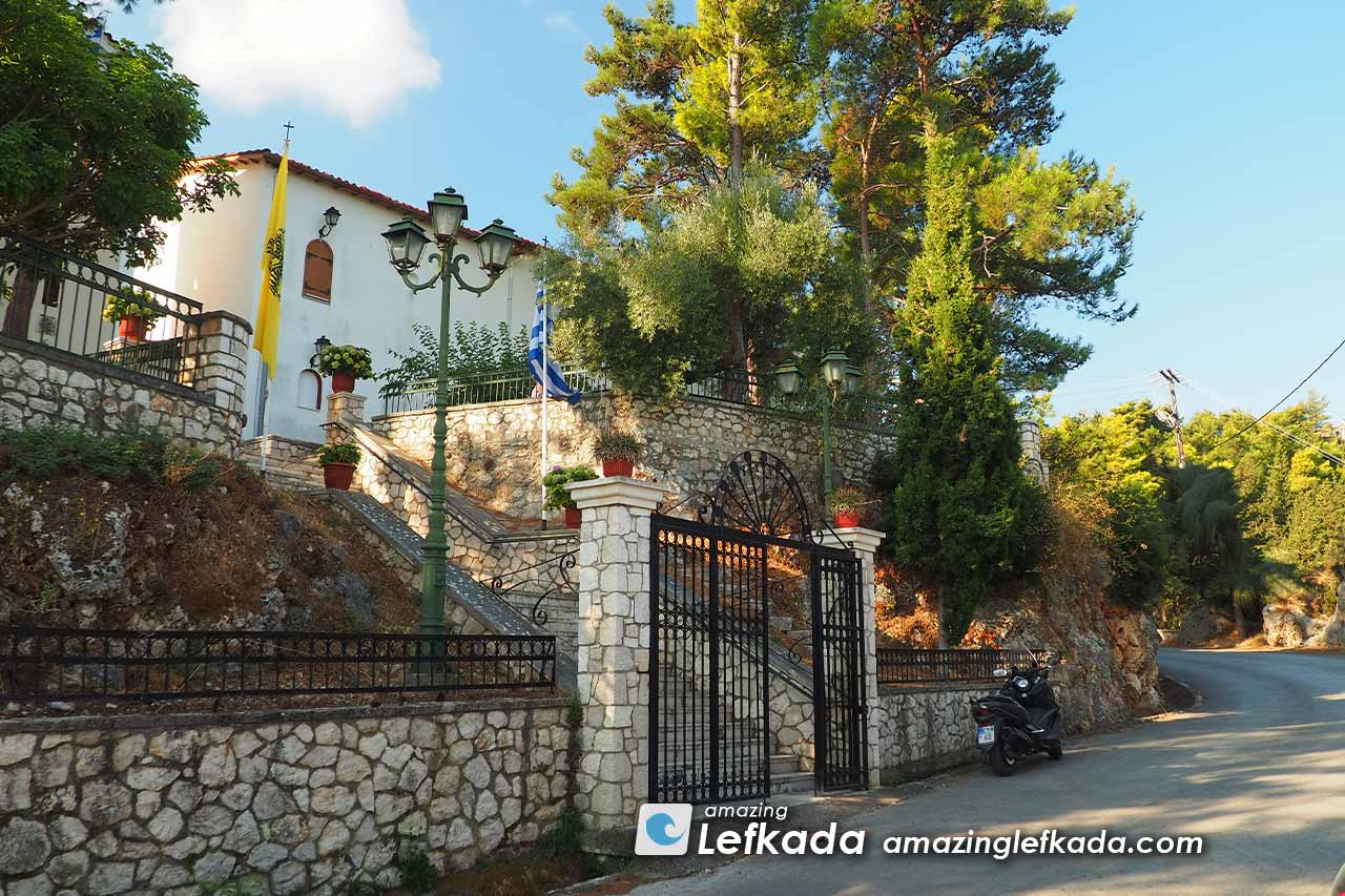 Location and entrance of Faneromeni Monastery in Lefkada Island