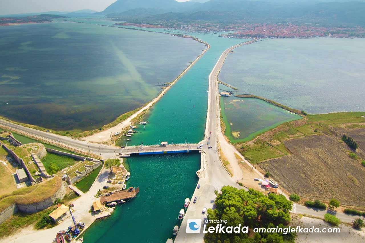 Lefkada floating bridge location in Greece