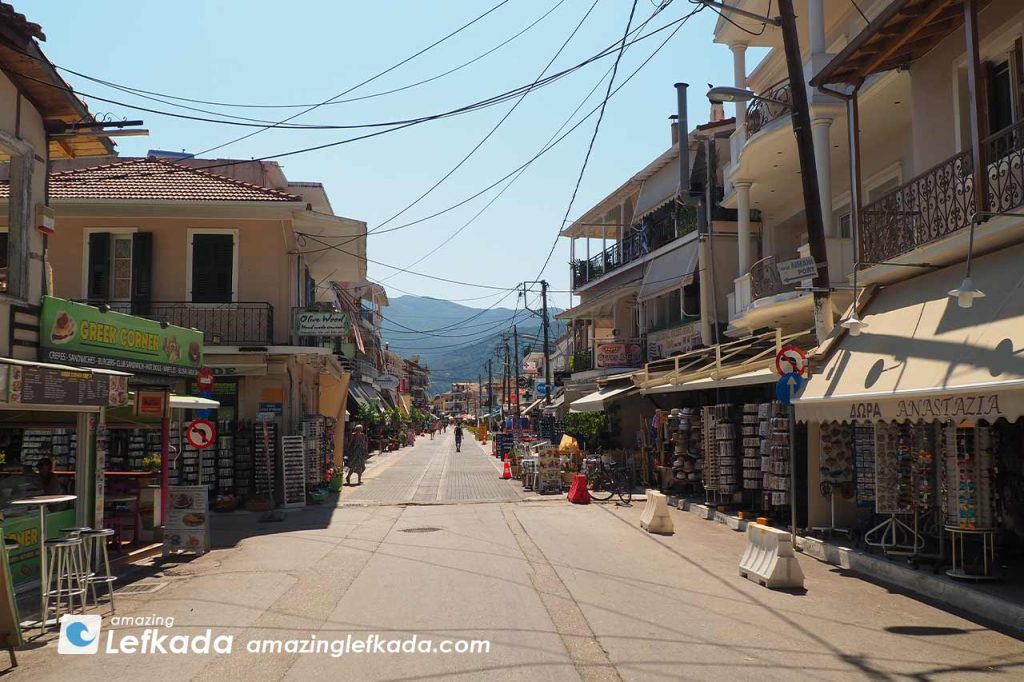 Main street of Nydri is a pedestrian road