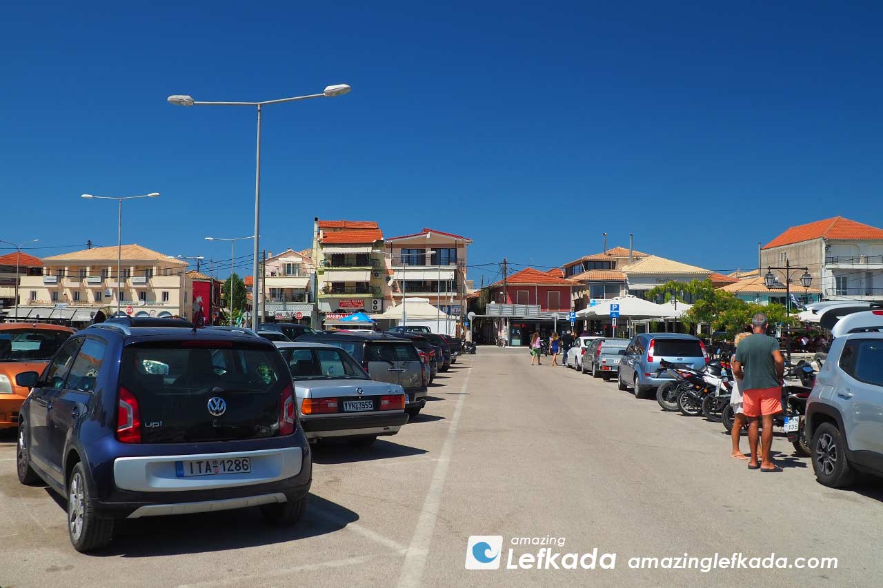 Location of best free parking lots in Lefkada town