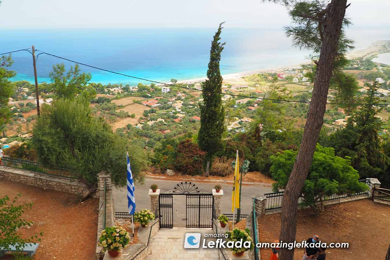 View to Agios Ioannis beach from Moni Faneromeni Monastery in Lefkada Island