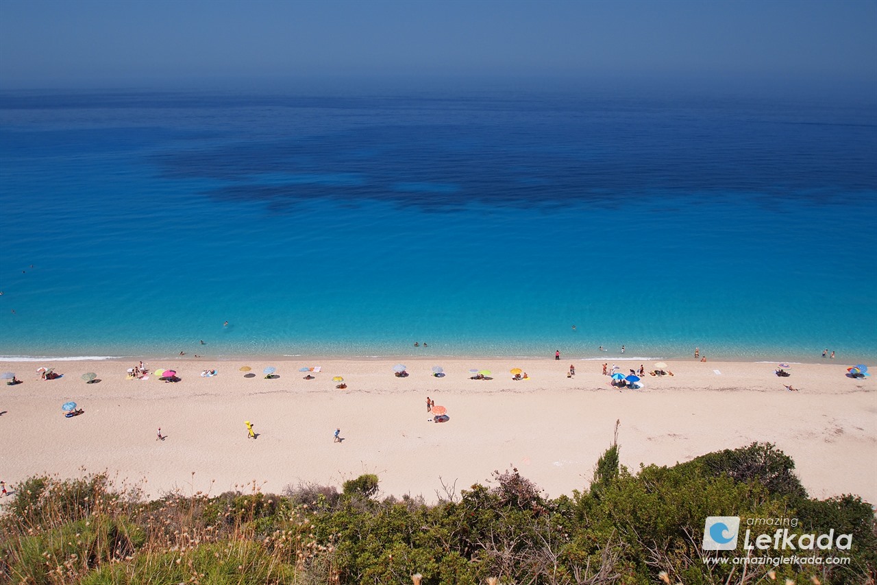 Top view to endless blue Ionians Sea in Mylos beach, on the west coast of Lefkada Island