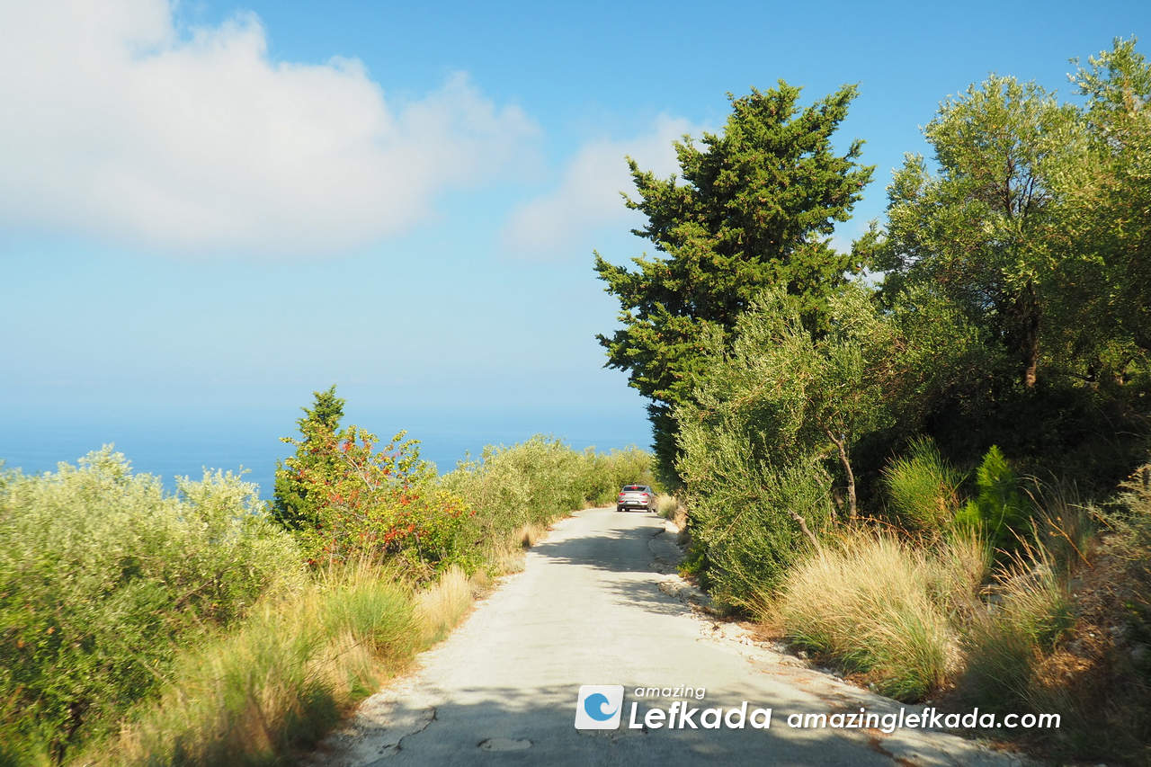 Narrow road conditions to Kavalikefta beach in Lefkada Island west coastline Narrow road to Kavalikefta beach in Lefkada Island
