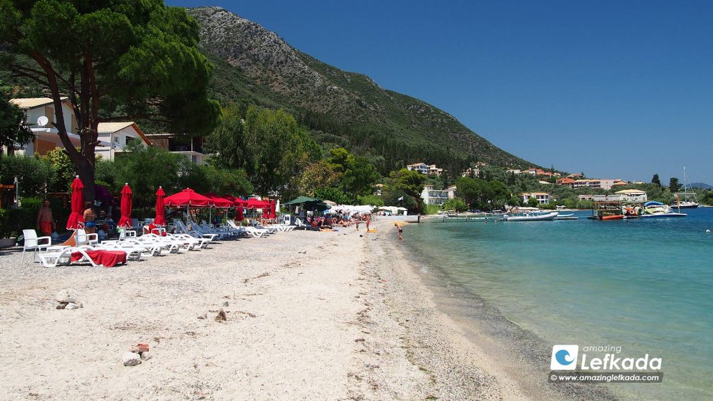 Paralia Nidri beach in Lefkada Island, Greece