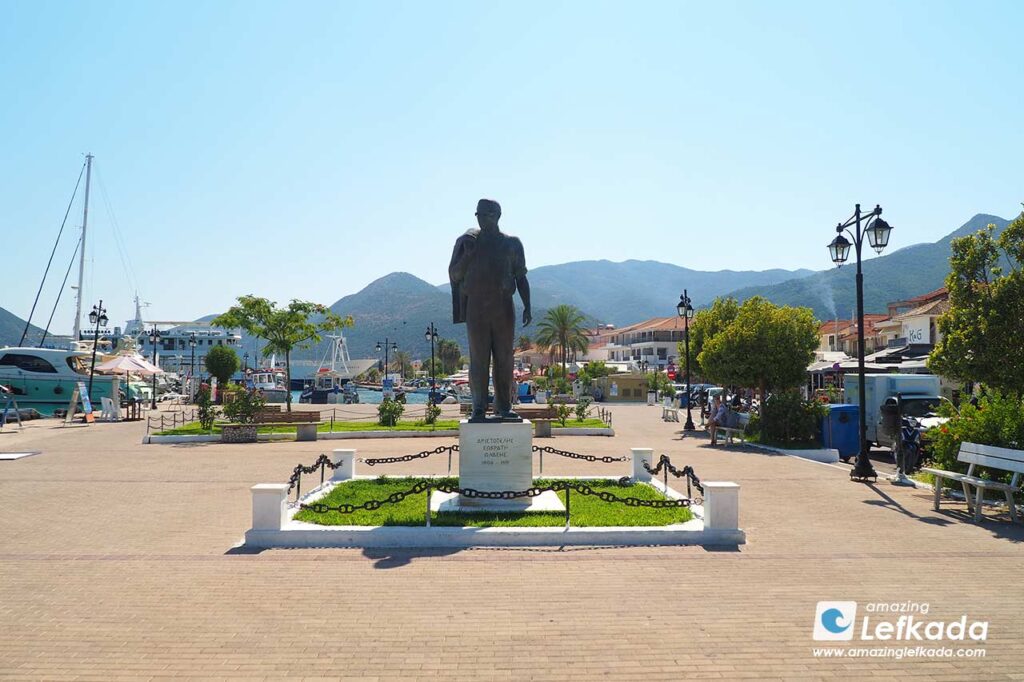 Aristotle Onassis statue in Nidri marina