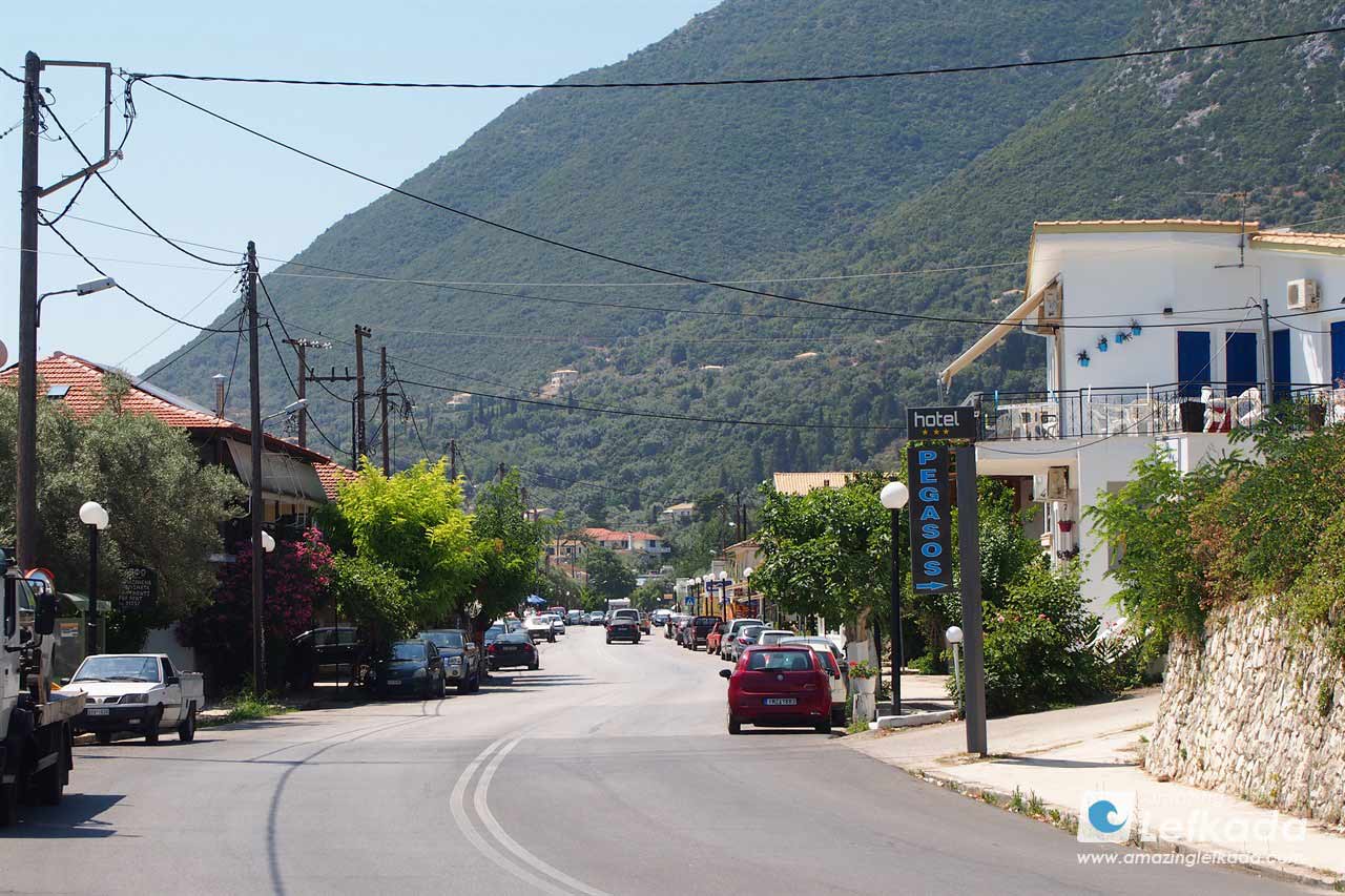 Nikiana main street with restaurants and supermarkets