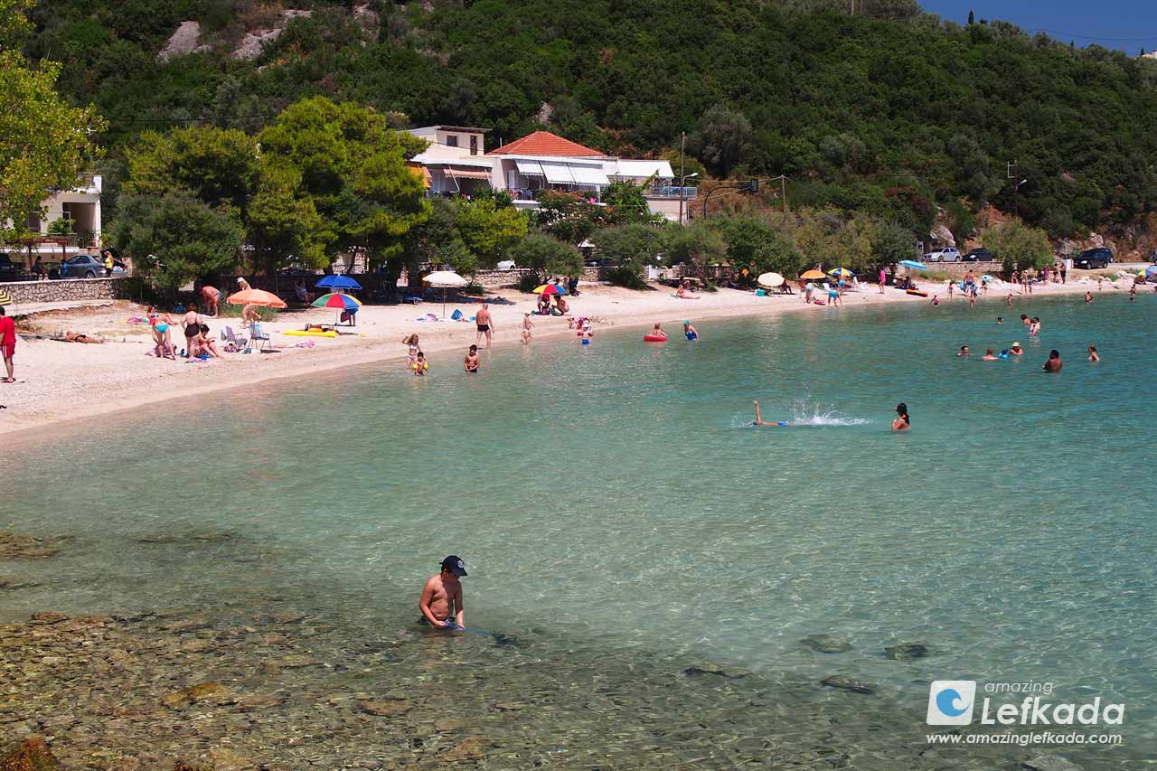 Shallow child friendly beach in Nikiana, Lefkada Island