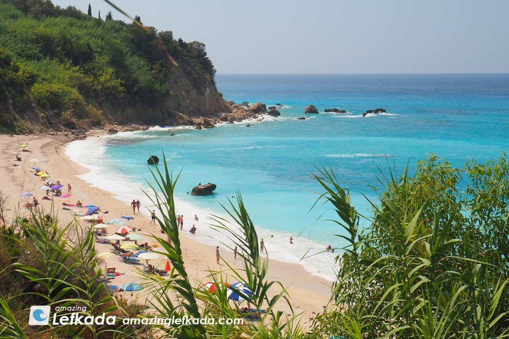 Paralia Avali beach in Lefkada Island from bar