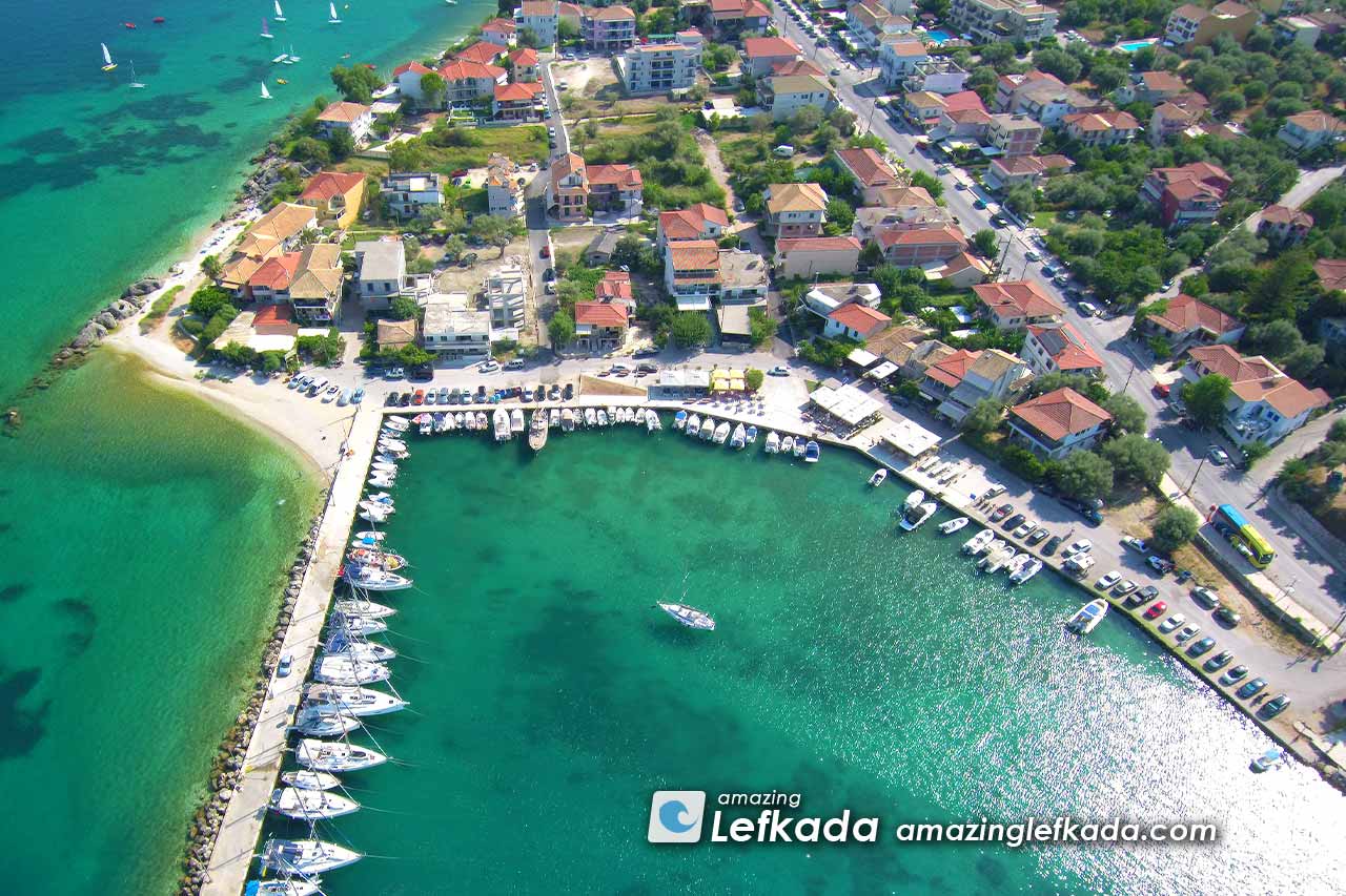 In the port of Nikiana near the beach restaurants and taverns