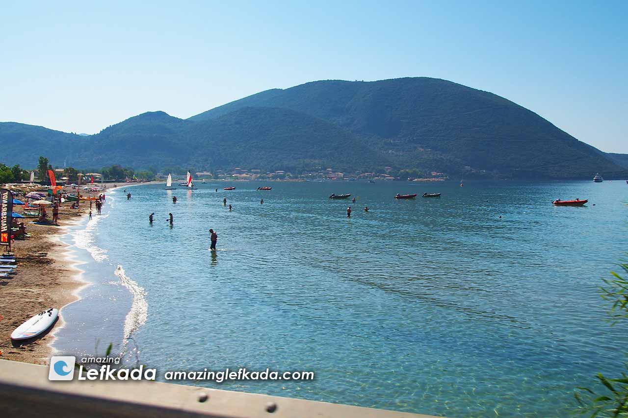 Paralia Ponti beach in Lefkada Island with sand and shallow seabed Paralia Ponti beach in Lefkada Island with sand and shallow seabed