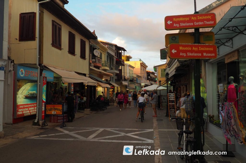 Restaurants and streets in capital of Lefkada Island