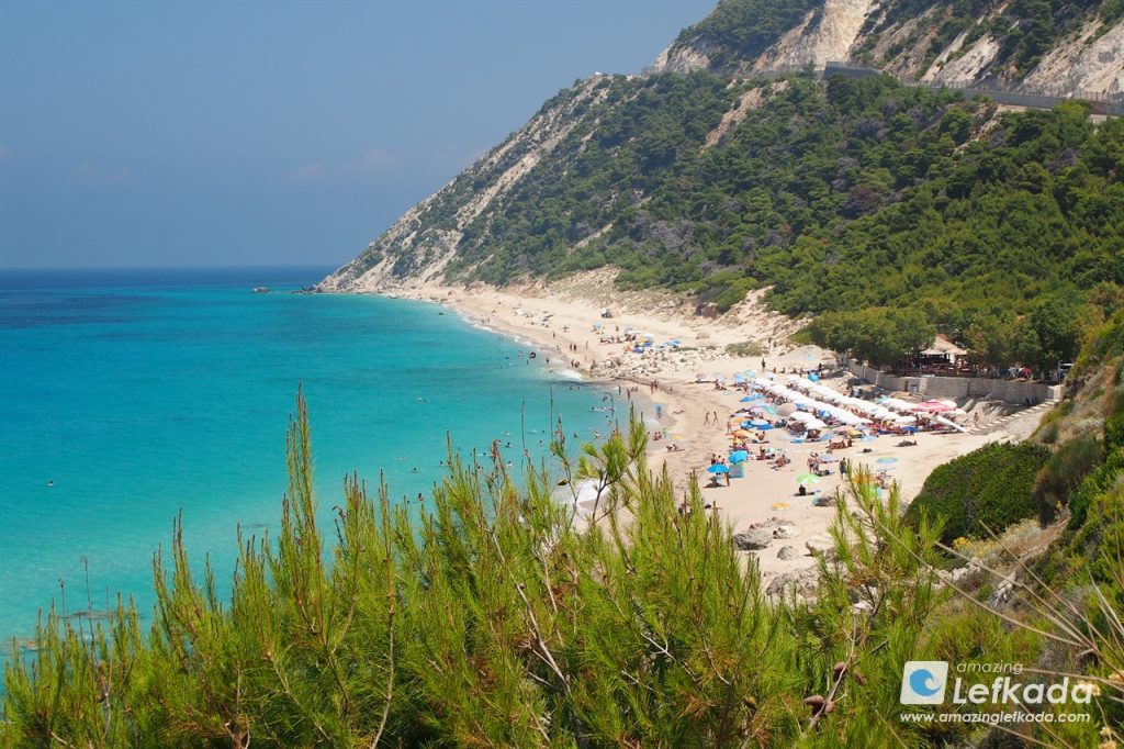 Looking at Pefkoulia beach and Deck beach bar from above Looking at Pefkoulia beach and Deck beach bar