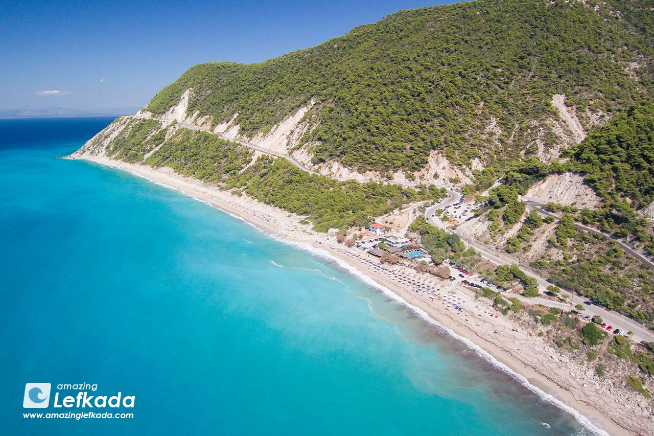 Pefkoula beach waves and blue Ionian Sea at Lefkada Island Paralia Pefkoulia beach blue waves in Lefkada Island