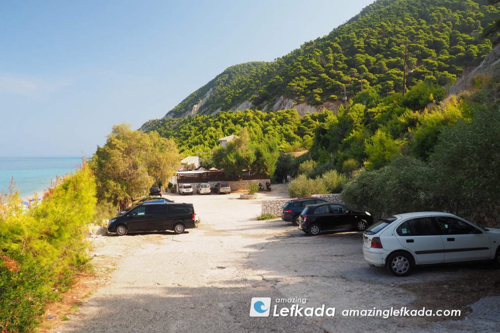 Free parking lot at Pefkoulia beach