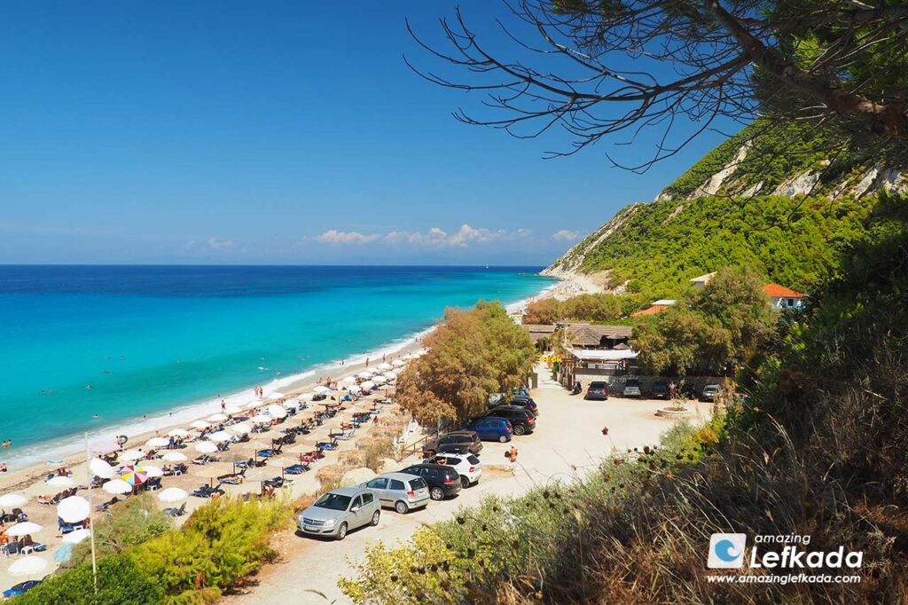 Pefkoulia beach with Deck beach bar in Lefkada Paralia Pefkoulia beach with Deck beach bar in Lefkada Island