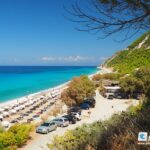 Pefkoulia beach with Deck beach bar in Lefkada