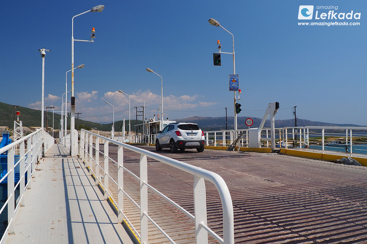 Entrance of Lefkada with the floating bridge of Agia Mavra