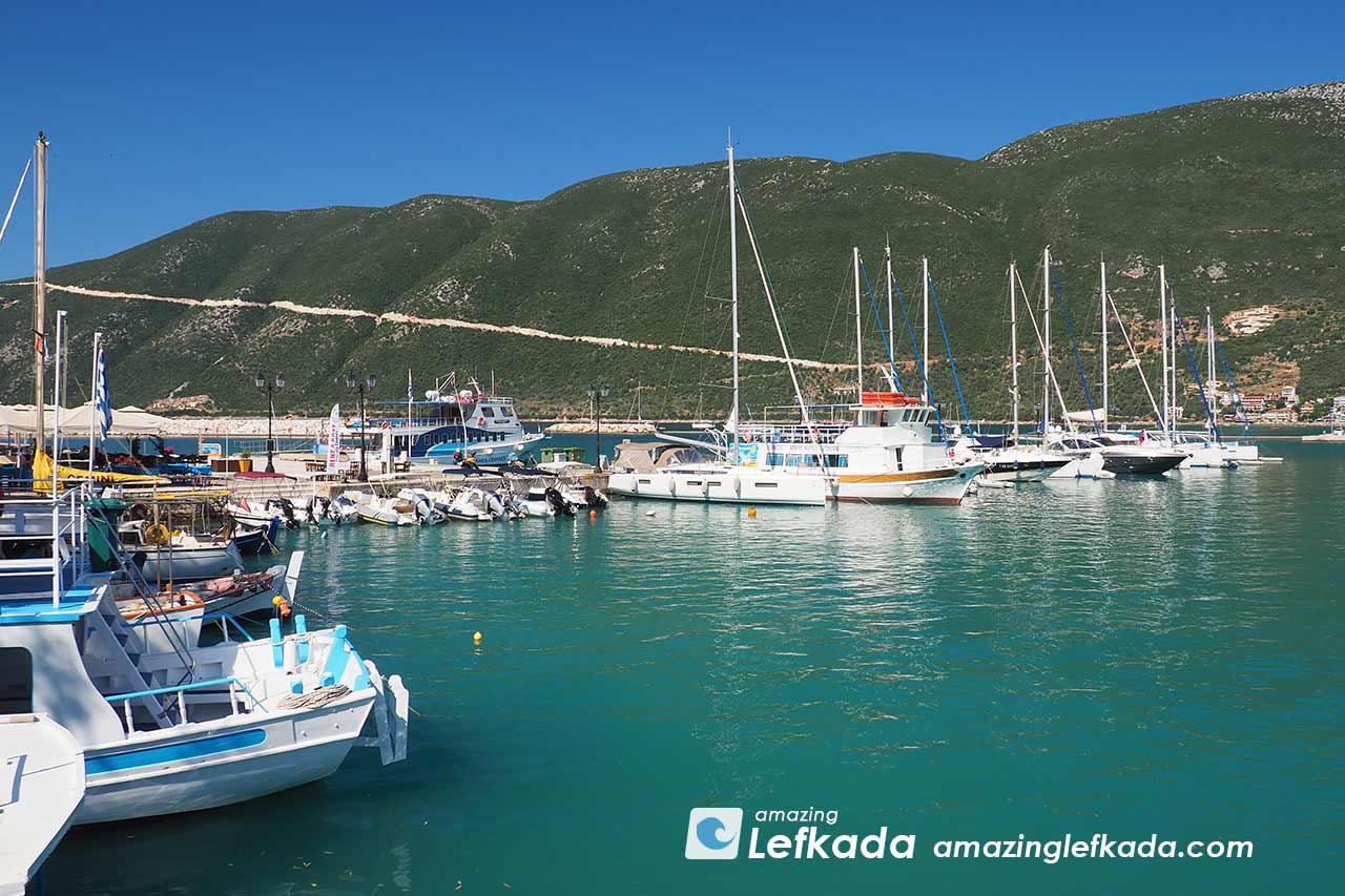 The local port of Vasiliki with boat trips and rib rentals without licence in Lefkada Island