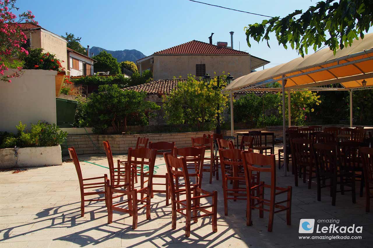 Main square of Agios Petros with a restaurant