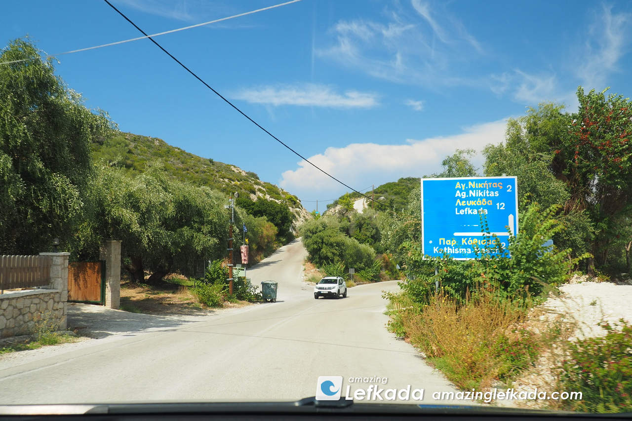 Driving and road to Kathisma beach in Lefkada Island