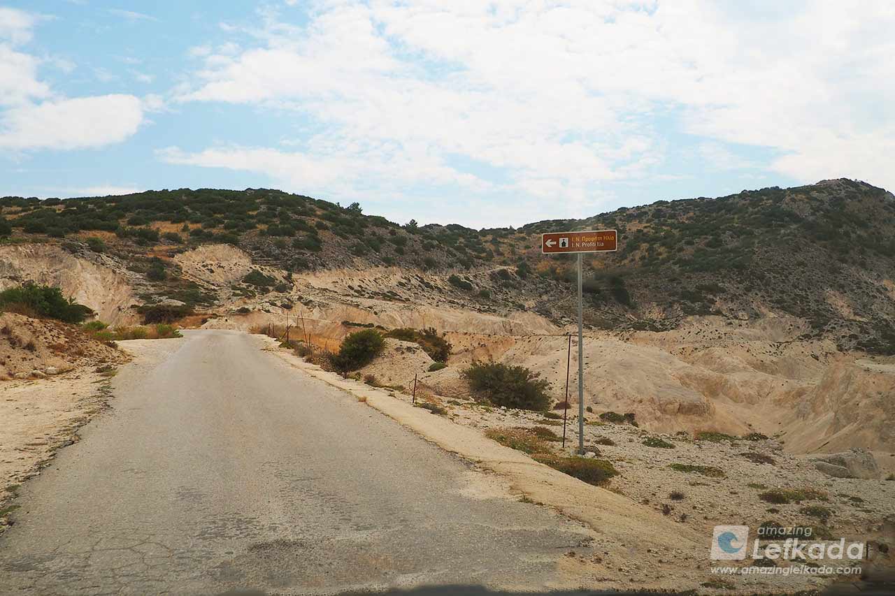 Location and road to Profitis Ilias church in Lefkada