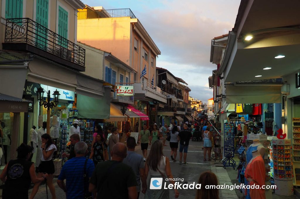 Old town with main street of Lefkada old city