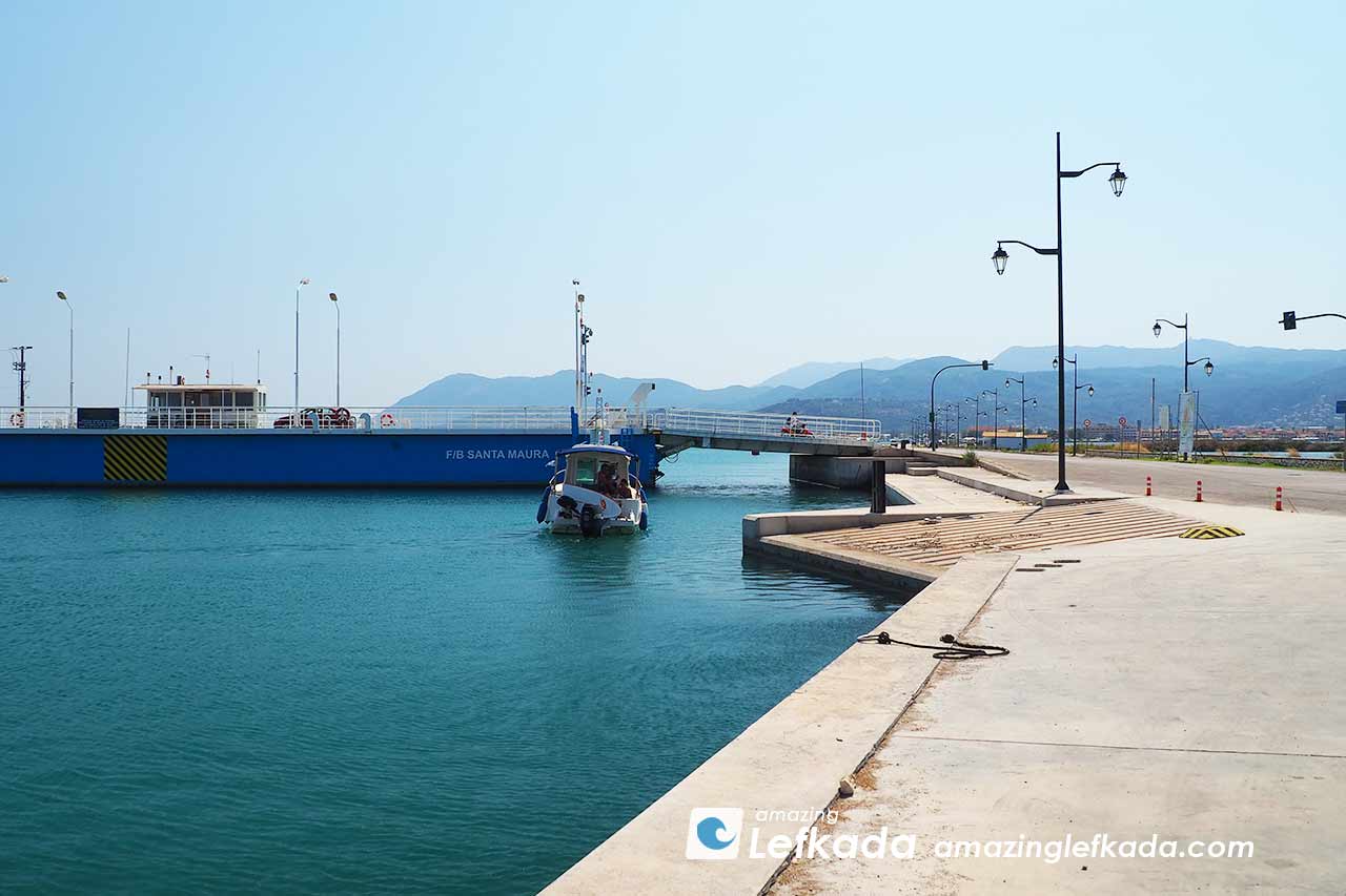 View to Lefkada pontoon bridge