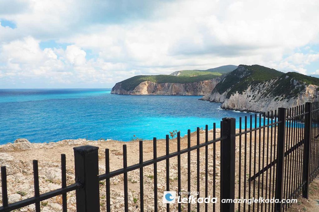 Panoramic views to Cape Lefkatas from the garden of lighthouse Panoramic views to Cape Lefkatas, Akrotiri Lefkada from the garden of lighthouse