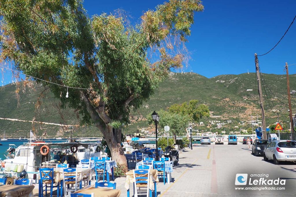 View to Vasiliki, restaurant and the beach