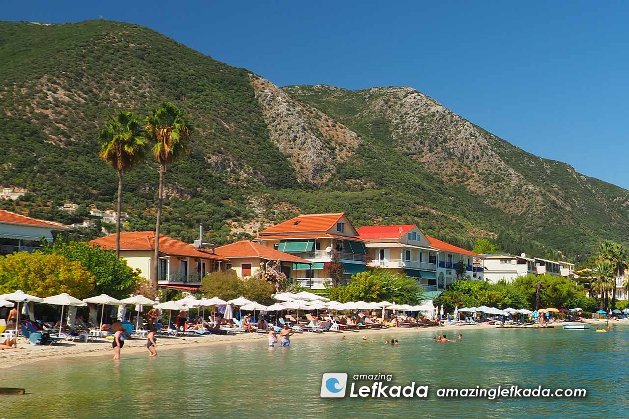 Sights what to see at Nidri beach with Skaros mountain Sights what to see at Nidri beach with Skaros mountain